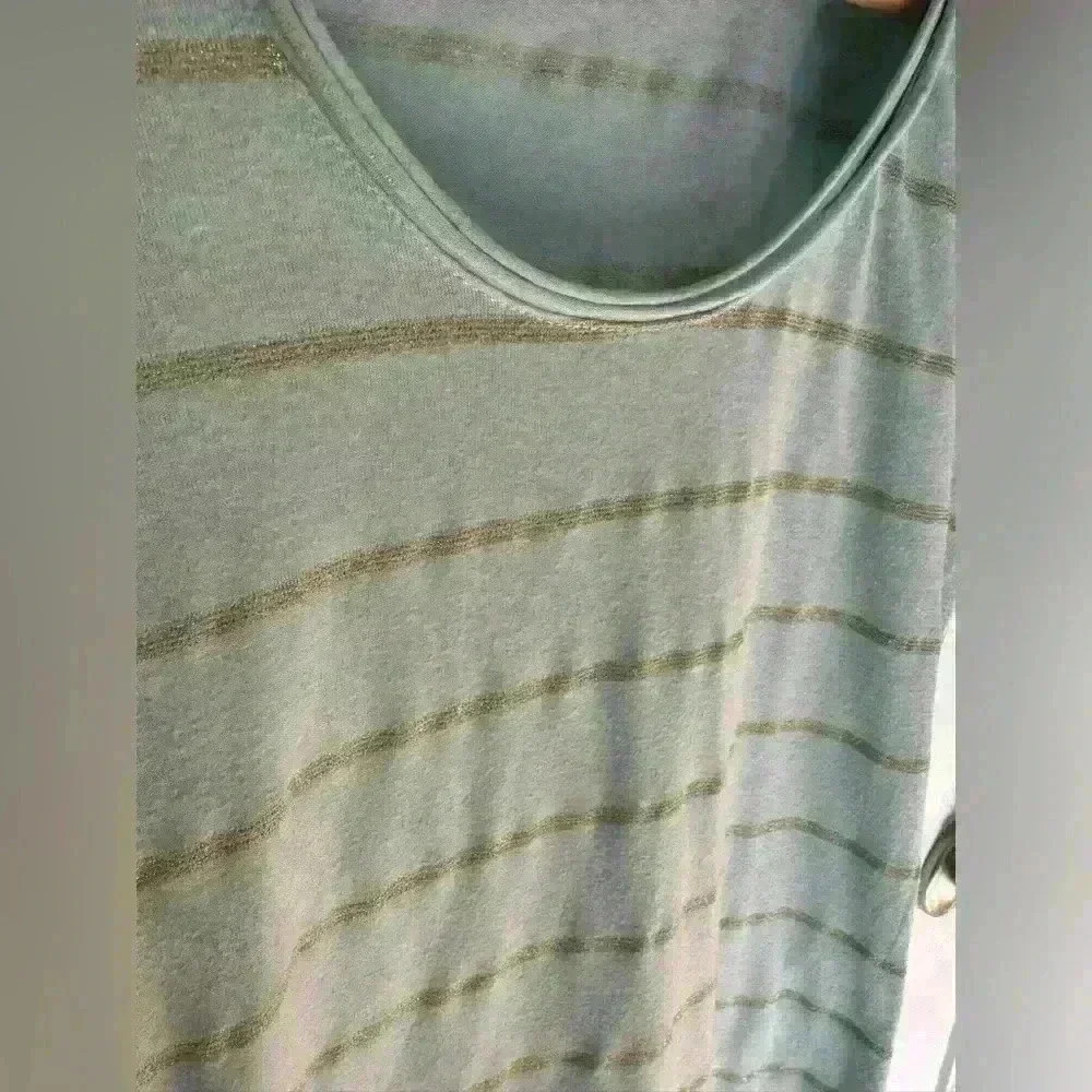 Poof women’s teal striped gold top lightweight cotton shirt fitted size Large - Picture 5 of 10